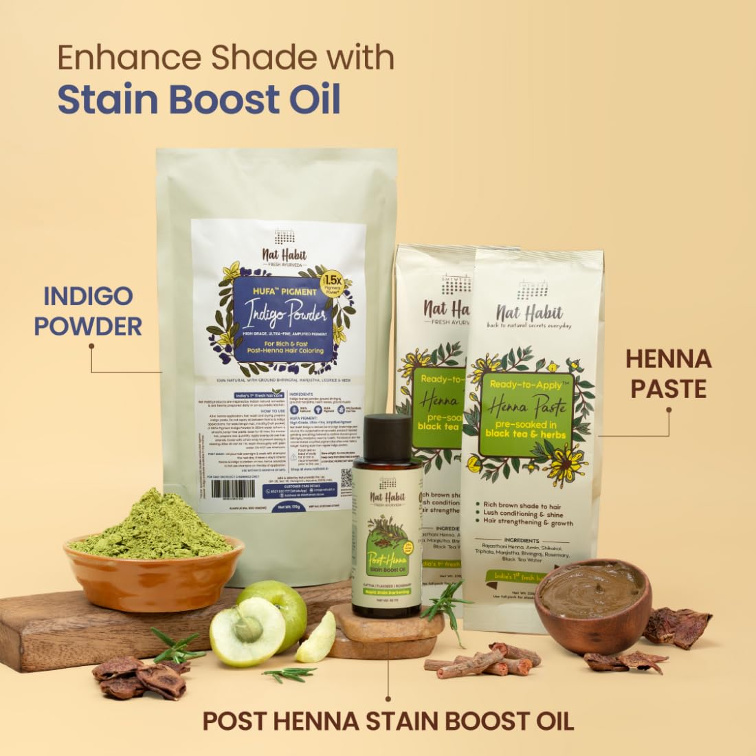 Nat Habit - Fresh Ready To Apply Henna Paste, Pre-Soaked in Black Tea and Herbs,100% Natural Rajasthani Henna, Imparts Rich Brown Shade (Pack of 2 x 220g)