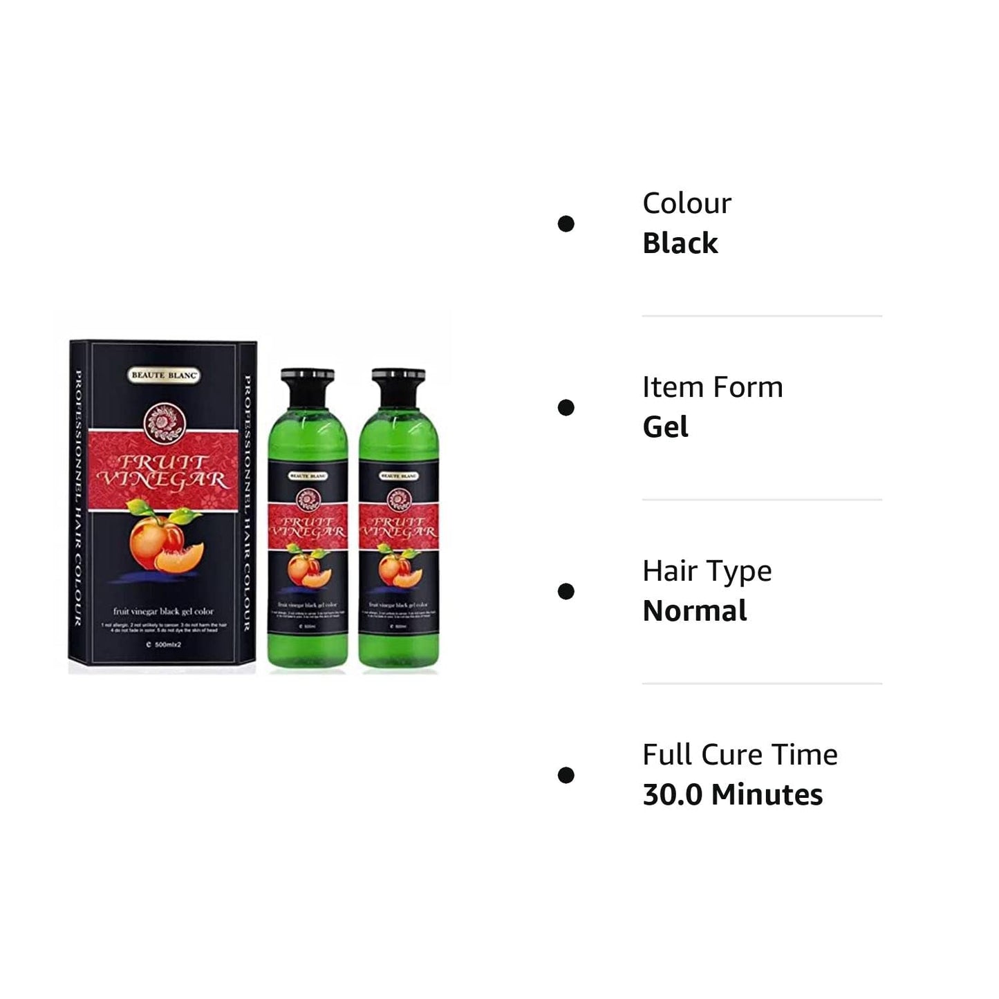 BEAUTE BLANC Fruit Vinegar Gel Organic & Natural Hair Color Dye for Black Hair (500ml x 2) - Black