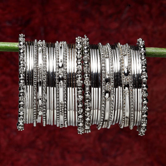 Shining Diva Fashion Set of 40 Bangles Set for Women | Oxidised Silver Plated Celebrity Inspired Jewellery | Latest Stylish Traditional Bangle for Girls and Women