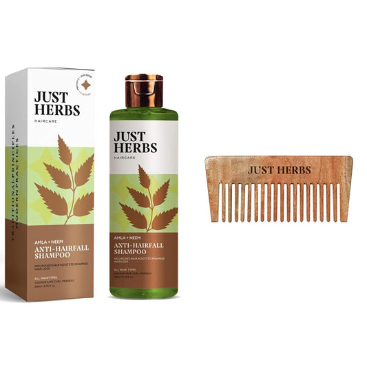 Just Herbs Hair Care & Protection combo with 8 in 1 Shampoo & Neem Wooden Comb