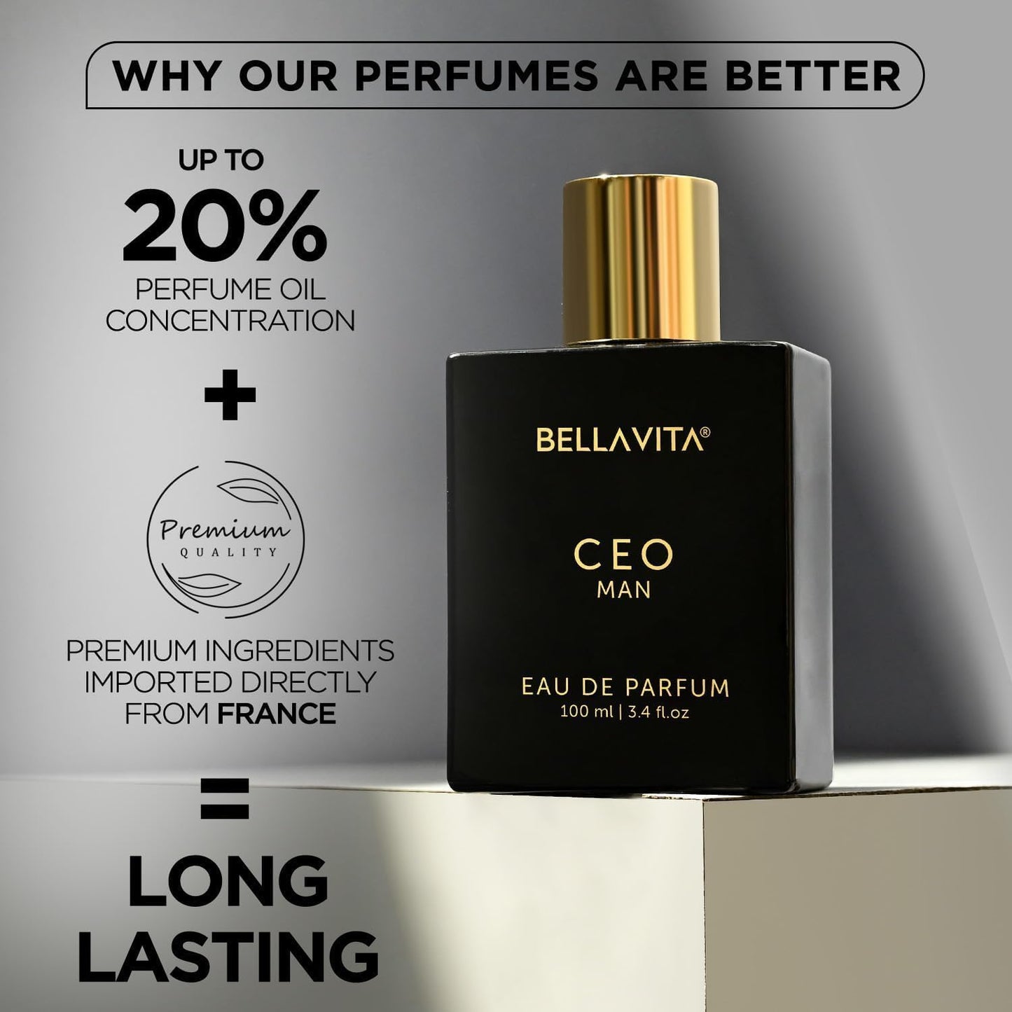 Bella Vita Luxury CEO MEN Long Lasting Perfume for Man | EDP 100ml | Lemon, Lavender, Tonka, Mandarin & Vetiver | Woody, Citrus Premium Fragrance | Ideal for Every Moment