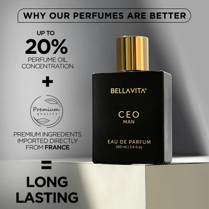 Bella Vita Luxury CEO MEN Long Lasting Perfume for Man | EDP 100ml | Lemon, Lavender, Tonka, Mandarin & Vetiver | Woody, Citrus Premium Fragrance | Ideal for Every Moment