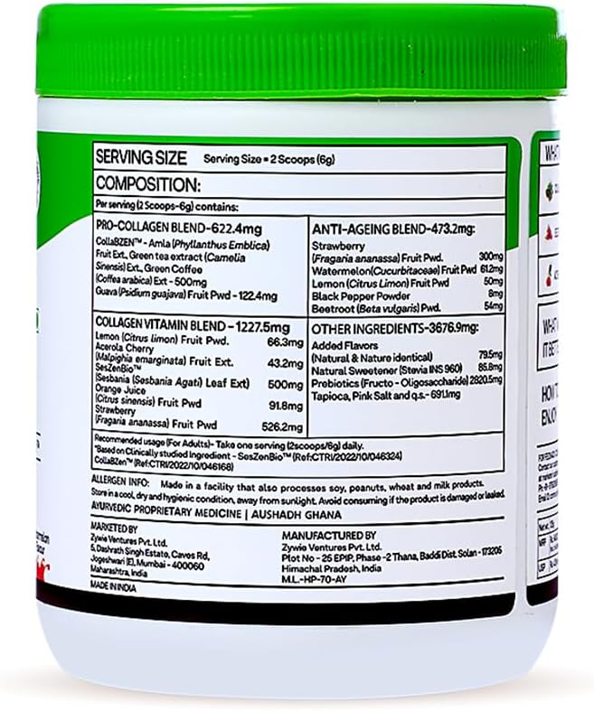 OZiva Vegan Collagen (Watermelon) with Biotin & Vitamin C For Brighter & Youthful Skin | Collagen Supplement For Women & Men | Plant Based Collagen Powder | Certified Vegan 125g + Shaker