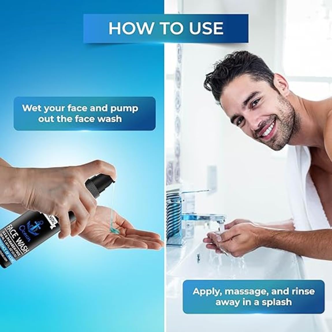 Muuchstac Ocean Face Wash for Men | Fight Acne & Pimples, Brighten Skin, Clears Dirt, Oil Control, Refreshing Feel - Multi-Action Formula (2x100 ml)