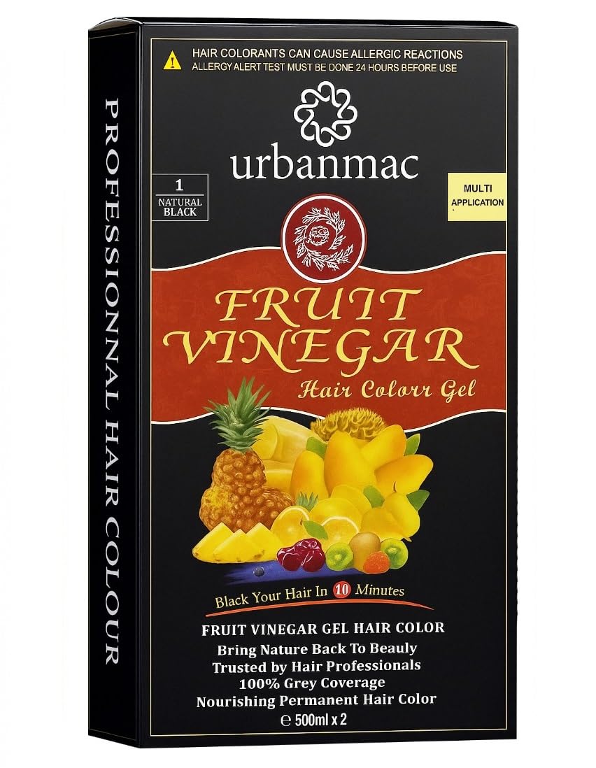 URBANMAC Fruit Vinegar Gel Hair Color Natural Hair Color Dye for Black Hair Dye (BLACK, 500ml x 2)