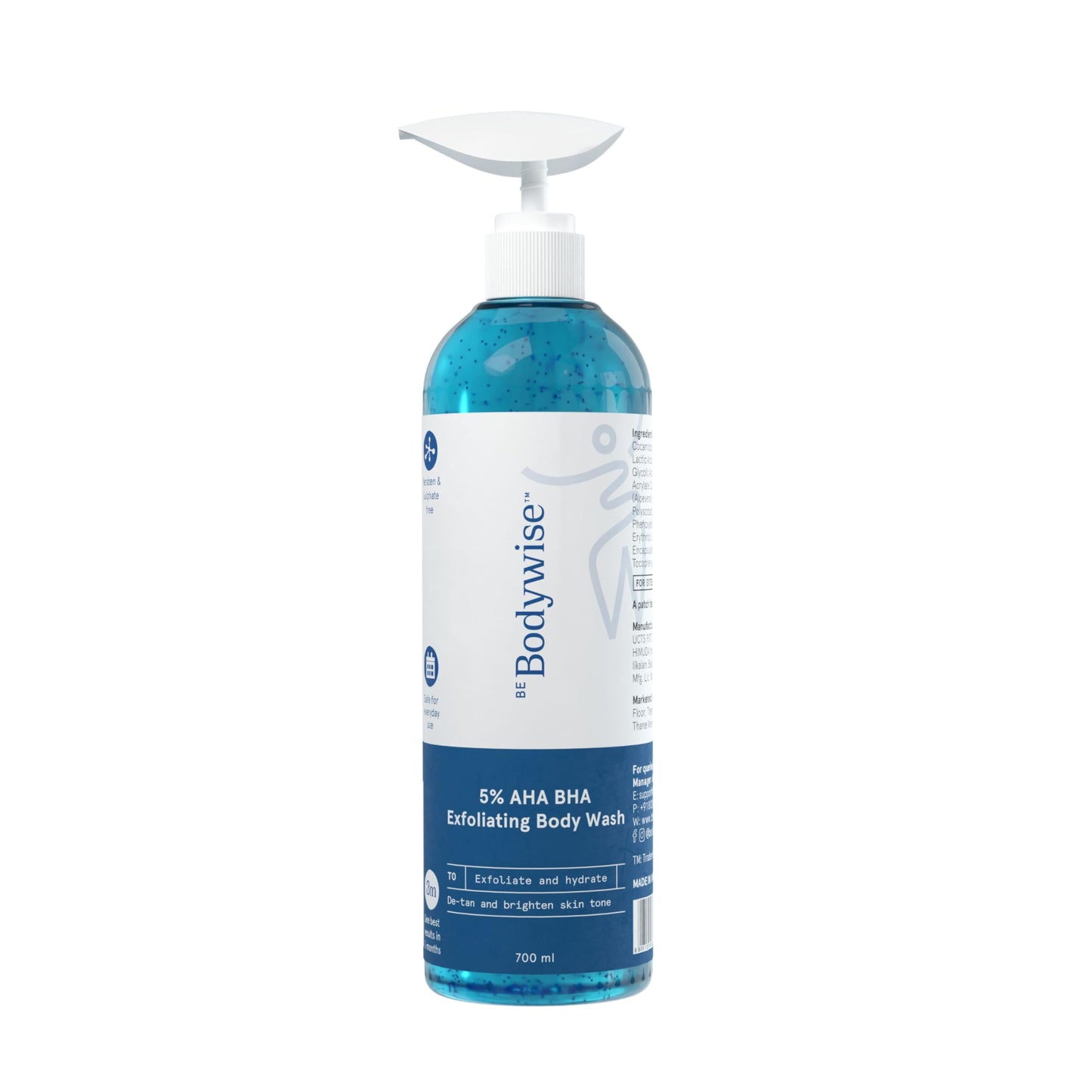 Be Bodywise 5% AHA BHA Exfoliating Body Wash 250ml | For Body Acne, Strawberry Skin, De-Tan | Infused with 3% Lactic Acid, 1% Salicylic Acid, 1% Glycolic Acid | Non-Drying, Paraben Free