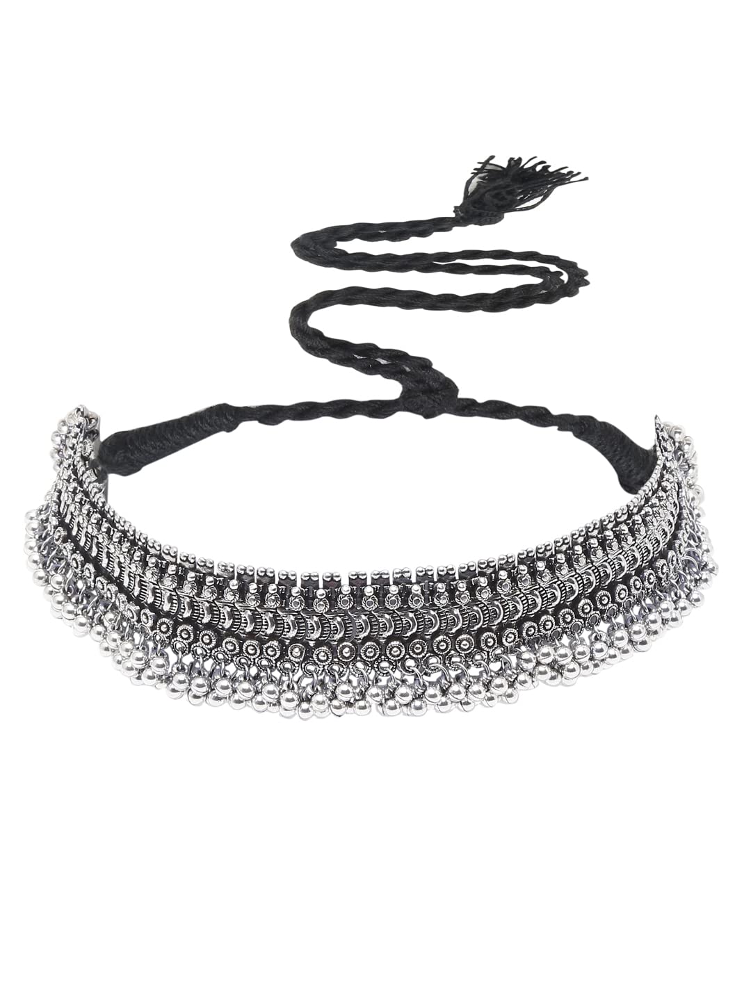 YouBella Jewellery Set for Women Oxidised Silver Tradtional Necklace Jewellery Set with Earrings , Rings and Nose Clip for Girls and Women (YBNK_50346)