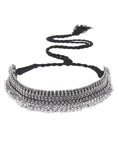 YouBella Jewellery Set for Women Oxidised Silver Tradtional Necklace Jewellery Set with Earrings , Rings and Nose Clip for Girls and Women (YBNK_50346)