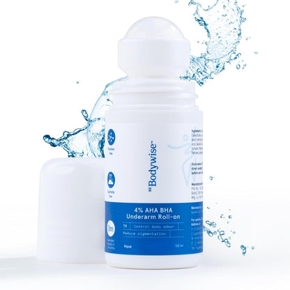 Be Bodywise 4% Aha Bha Underarm Roll On 50ml | 2% Lactic Acid, 1% Mandelic Acid, 1% Salicylic Acid | Controls Odour & Reduces Pigmentation | 0% Alcohol & 0% Aluminium | Flora Fragrance