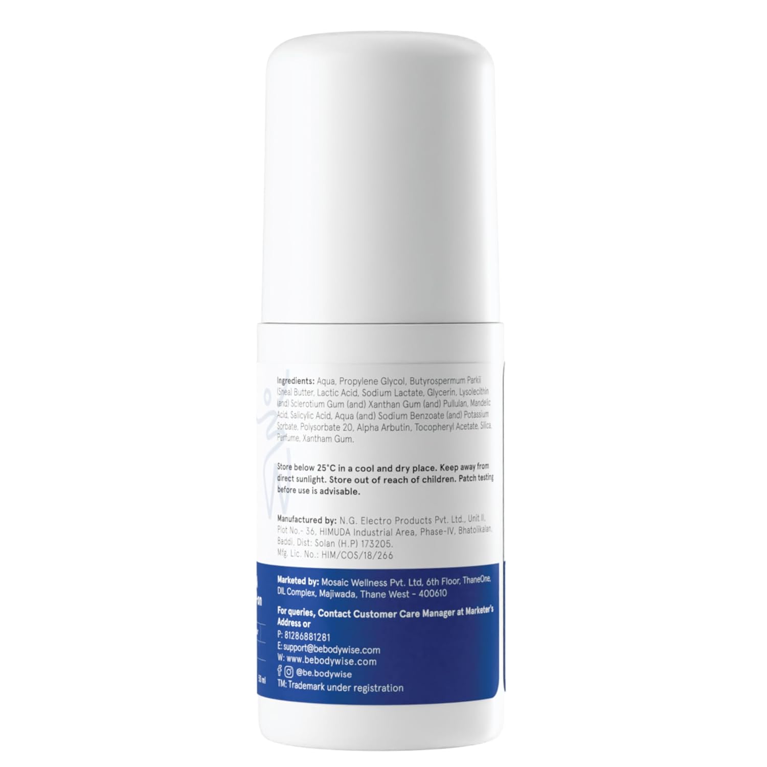 Be Bodywise 4% Aha Bha Underarm Roll On 50ml | 2% Lactic Acid, 1% Mandelic Acid, 1% Salicylic Acid | Controls Odour & Reduces Pigmentation | 0% Alcohol & 0% Aluminium | Flora Fragrance