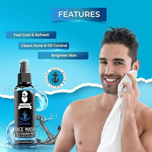 Muuchstac Ocean Face Wash for Men | Fight Acne & Pimples, Brighten Skin, Clears Dirt, Oil Control, Refreshing Feel - Multi-Action Formula (2x100 ml)