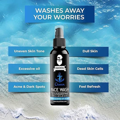 Muuchstac Ocean Face Wash for Men | Fight Acne & Pimples, Brighten Skin, Clears Dirt, Oil Control, Refreshing Feel - Multi-Action Formula (2x100 ml)