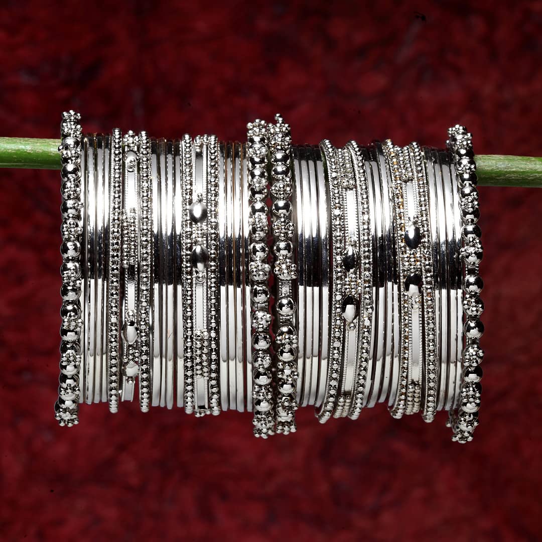 Shining Diva Fashion Set of 40 Bangles Set for Women | Oxidised Silver Plated Celebrity Inspired Jewellery | Latest Stylish Traditional Bangle for Girls and Women