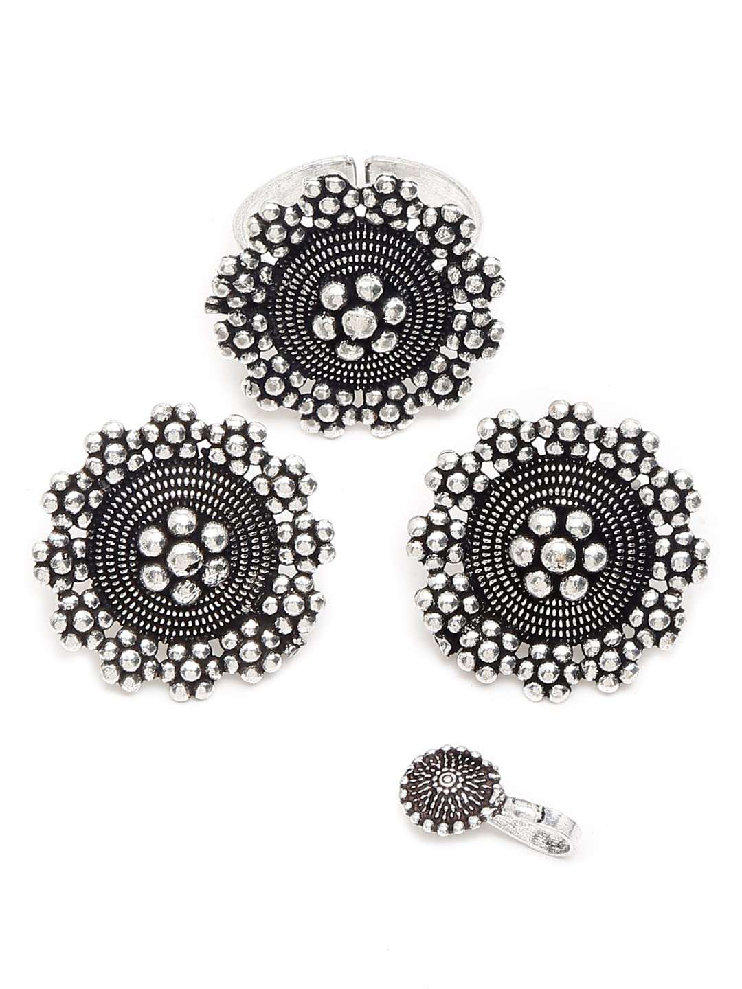 YouBella Jewellery Set for Women Oxidised Silver Tradtional Necklace Jewellery Set with Earrings , Rings and Nose Clip for Girls and Women (YBNK_50346)