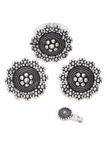 YouBella Jewellery Set for Women Oxidised Silver Tradtional Necklace Jewellery Set with Earrings , Rings and Nose Clip for Girls and Women (YBNK_50346)