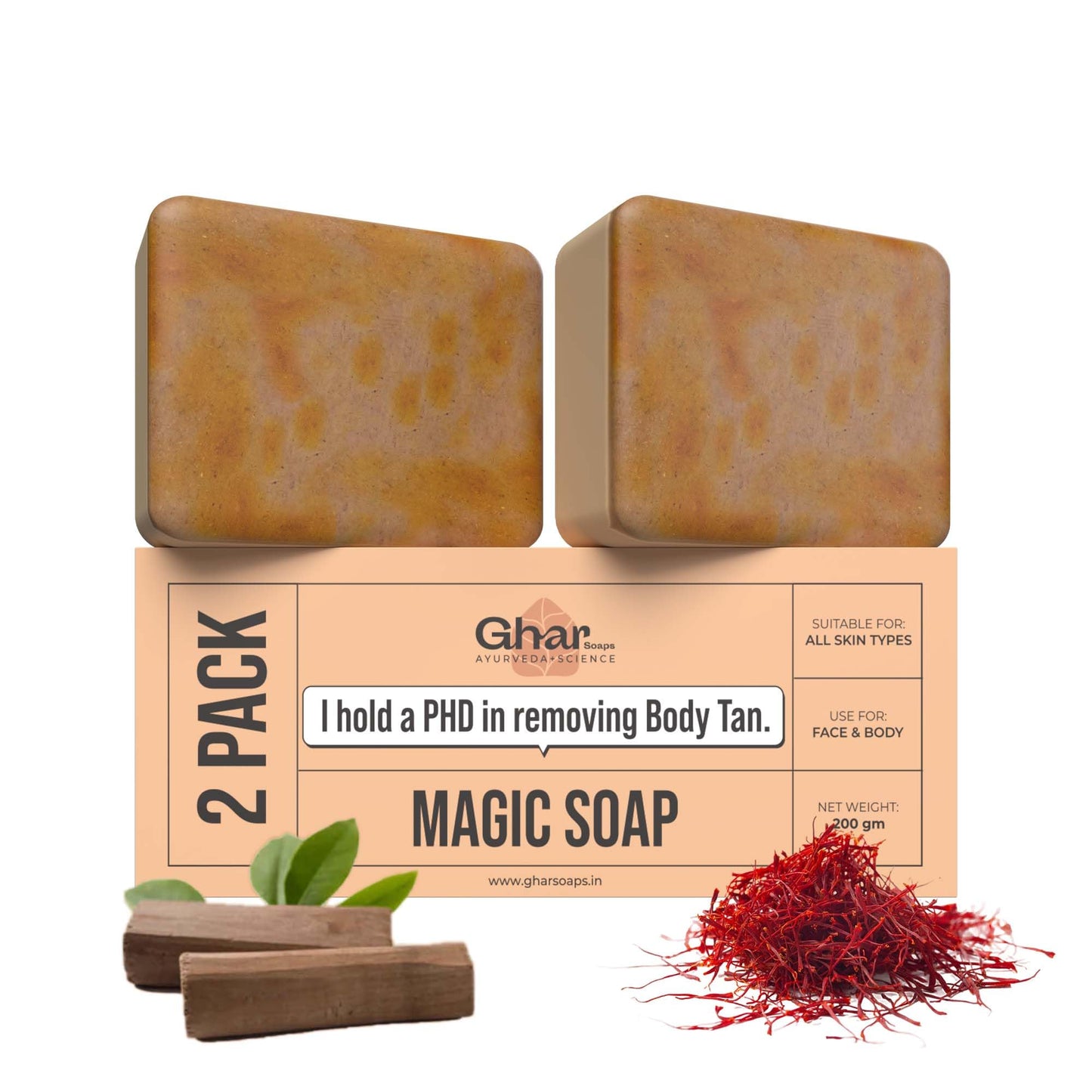 Ghar Soaps Sandalwood & Saffron Magic Soaps For Bath (300 Gms Pack Of 3) | Paraben Free | Chandan & Kesar Bath Soap | Handmade Soaps For Glowing | Skin Brightening Soap For Men & Women