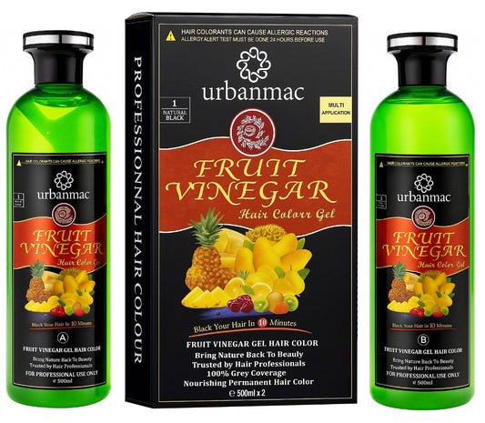 URBANMAC Fruit Vinegar Gel Hair Color Natural Hair Color Dye for Black Hair Dye (BLACK, 500ml x 2)