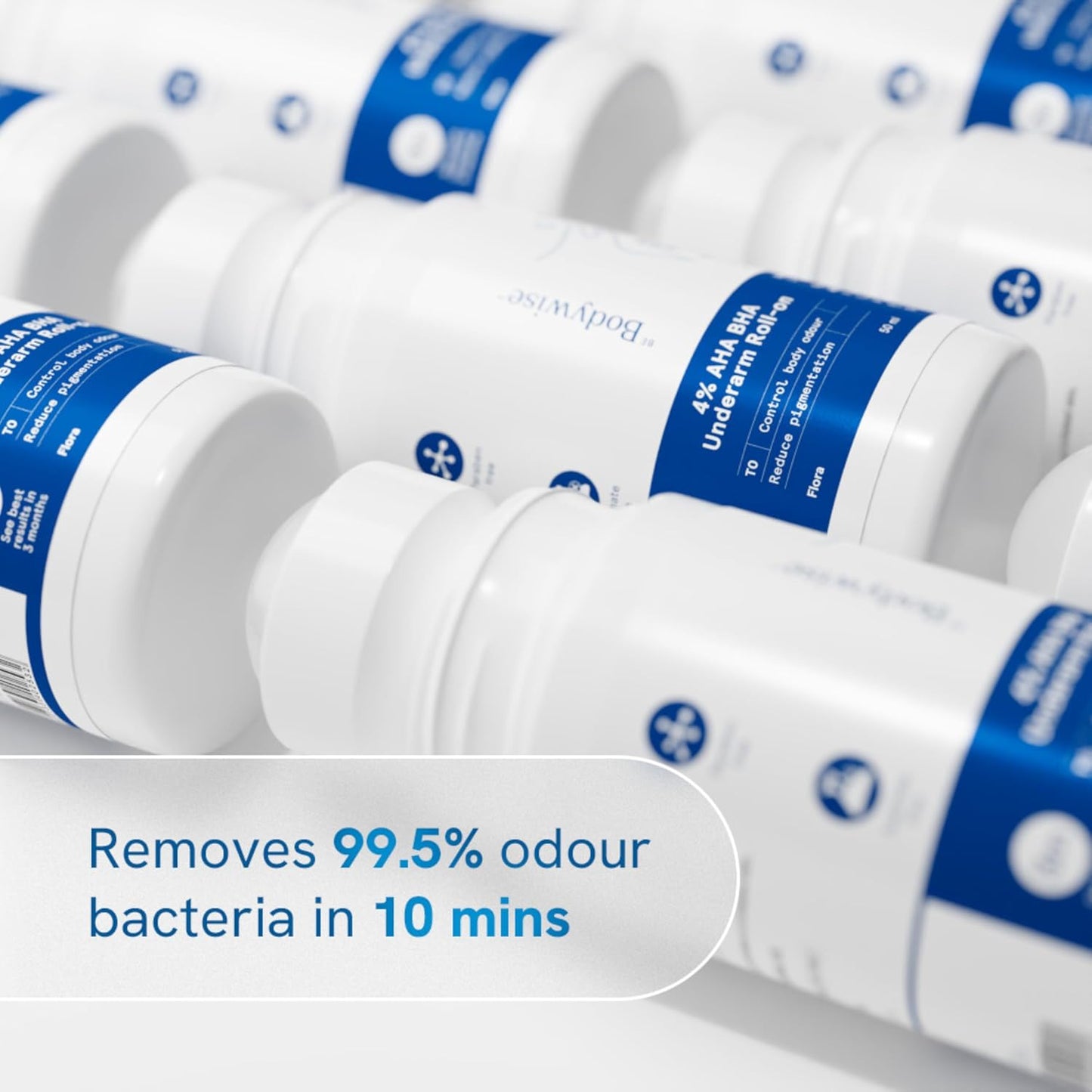 Be Bodywise 4% Aha Bha Underarm Roll On 50ml | 2% Lactic Acid, 1% Mandelic Acid, 1% Salicylic Acid | Controls Odour & Reduces Pigmentation | 0% Alcohol & 0% Aluminium | Flora Fragrance