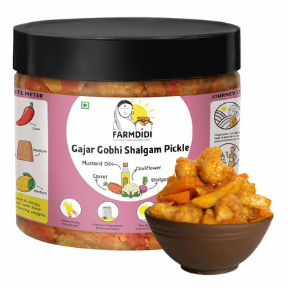FarmDidi Gobhi Gajar Shalgam Pickle 325g In Fresh| Traditional Meetha Mixed Achar with Carrot, Cauliflower & Turnip | Low-Oil Sweet Pickle | Organically Processed | No Chemical Preservatives