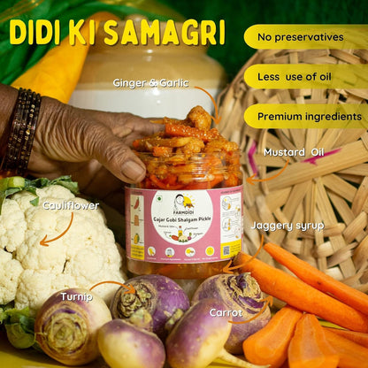 FarmDidi Gobhi Gajar Shalgam Pickle 325g In Fresh| Traditional Meetha Mixed Achar with Carrot, Cauliflower & Turnip | Low-Oil Sweet Pickle | Organically Processed | No Chemical Preservatives